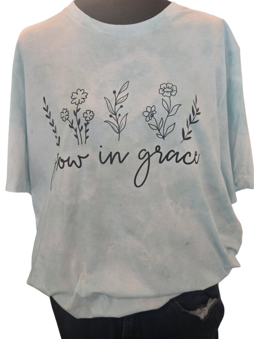 Teal Tie Dye Tee with "Grow in Grace" Graphic